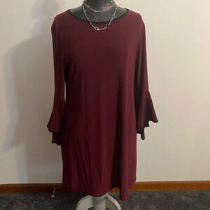Ivy Road Burgundy/Black trim Bell sleeves dress, size L